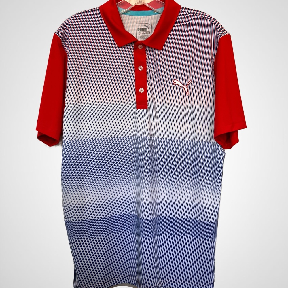 Puma Golf Power Cool Red, White, Blue Polyester Golf Shirt Men’s Size S